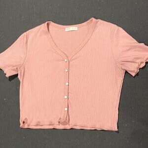 Romwe women’s shirt size medium. Pink ribbed. Summer pulling